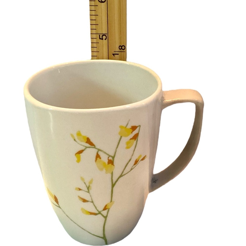 Corelle Kobe Porcelain Coffee Cups Yellow Floral Stems • Set Of 4 Mugs - Picture 2 of 7